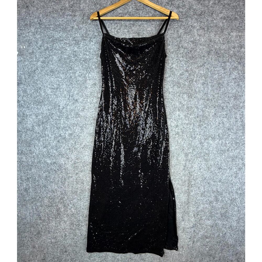 Bebe Bling Dress Womens Small Black Sequin Sparkle LBD‎ NYE HOCO Minimalist Glam